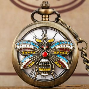 Zakhorloges Vintage Honey Bee Kleurrijke lijm Dropping Quartz analoog horloge Bronzen charme hanger ketting Romeinse cijfers wijzerplaat