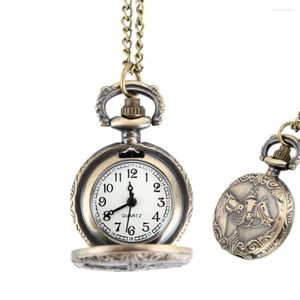 Montres de poche Vintage cheval sculpté rond Quartz Fob montre avec chaîne collier rétro bijoux cadeaux CX17