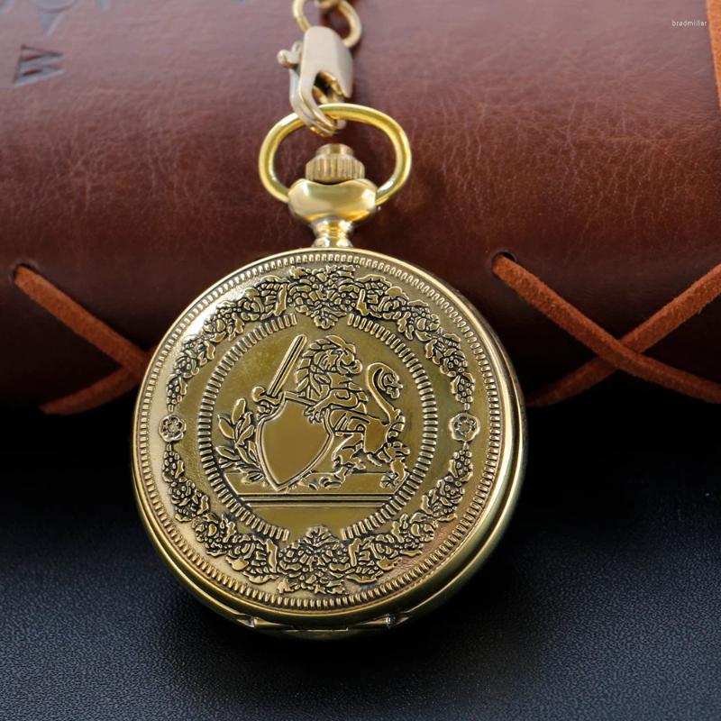 Zakhorloges Vintage Lion Shield Patroon Mechanisch Handmatig String Horloge Gouden Romeinse Digitale Schedel Wijzerplaat Hanger Automatische Antieke Klok