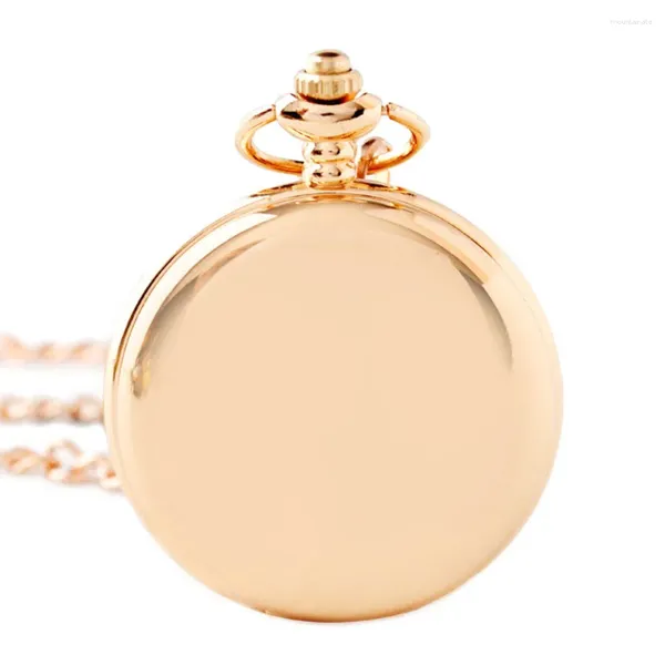 Montres de poche Vintage montre à quartz de luxe pour hommes femmes enfants chaîne Fob chiffres faciles à lire en or rose boîtier lisse collier pendentif horloge