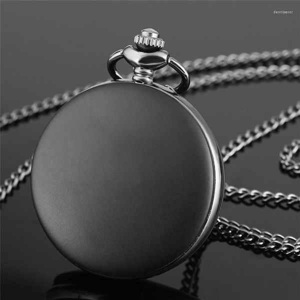 Montres de poche Vintage noir mat argent couverture complète unisexe montre à Quartz collier pendentif chaîne numéro arabe montre cadeau