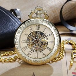 Pocket Watches Vintage Mechanical Skeleton Steampunk Roman Numerals Fob Watch Watch Ventén con la cadena Regalos Relogios de Reloj Hombre