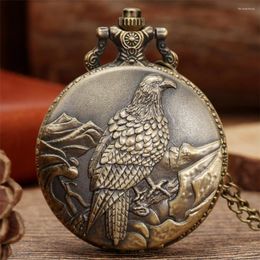 Montres de poche Vintage avec affichage d'aigle, montre à Quartz, collier en Bronze, chaîne, horloge exquise, cadeau pour hommes et femmes