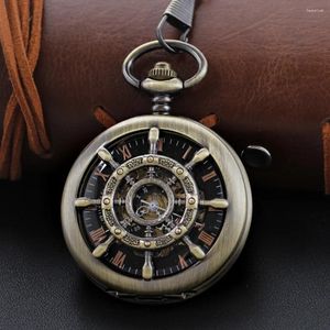 Relojes de bolsillo Vintage barco pirata timón reloj mecánico con cadena Fob esfera Digital romana moda regalo para hombres y mujeres