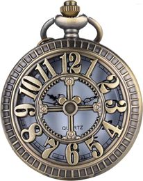 Zakhorloges Vintage quartz horloge nummer brons met ketting ketting cadeau voor kinderen, dames en heren
