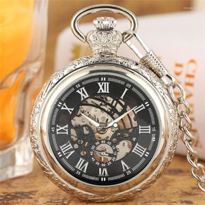 Pocket horloges vintage Romeinse cijfers tonen mannen vrouwen skelet mechanisch handwindend horloge open gezicht hanger fob klokken ketting reloj