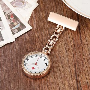 Montres de poche Vintage or Rose broche montre suspendue argent mode arabe numéro Quartz mignon femmes horloge cadeaux