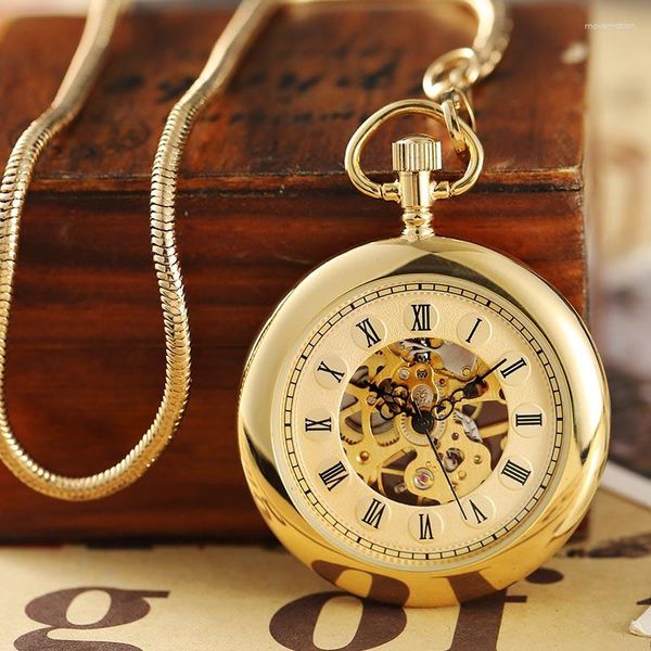 Relojes de bolsillo Vintage plata oro suave cuerda a mano reloj mecánico hombres mujeres acero inoxidable Fob reloj cadena colgante Steampunk