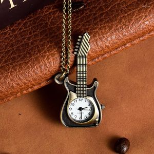 Pocket Watches Vintage Small Dial Quartz kijken voor mannen vrouwen muziek gitaar fob keten hanger ketting klokcollectie cadeau