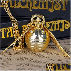 Montres de poche Vintage Snitch Ball en forme de montre à quartz joli pull ailes d'ange collier chaîne cadeaux pour hommes femmes enfants Drop Deliver Dh7Us