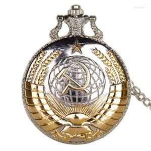 Montres de poche vintage insignes soviétiques faucille marteau montre or-argent pendentif russie emblème communisme avec Fob chaîne horloge
