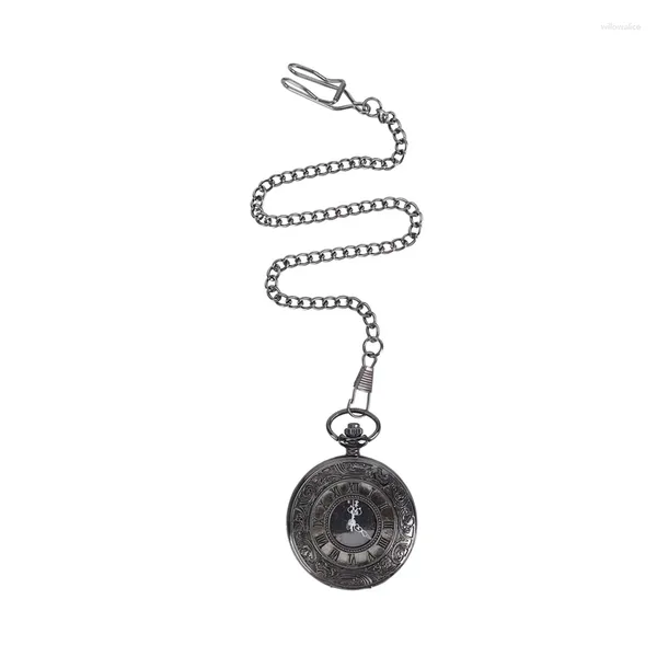 Montres de poche Vintage Steampunk noir chiffres romains collier Quartz pendentif montre cadeau