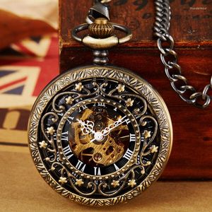 Montres de poche Vintage Steampunk creux montre mécanique avec chaîne à remontage manuel pendentif horloge hommes femmes or Bronze collier Gifs