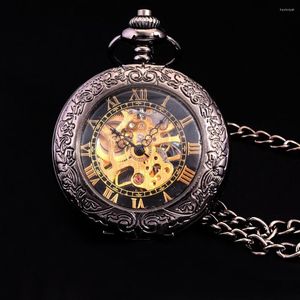Montres de poche Vintage Steampunk Squelette Mécanique hommes Antique Hand Wind Collier Fob Watch Chain Gold