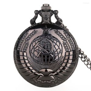 Pocket Watches Vintage USSR Sovjet Badges Sickle Hammer Watch ketting Blackpendant Chain Clock Fashion Women Men For Gift