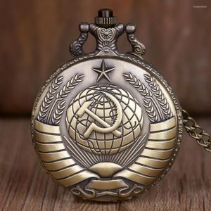 Montres de poche Vintage URSS Sovi￩tique Sr￩cale Hammer Style Quartz Watch Bronze Pendant Collier Cccp Russia Emblem Community Fob