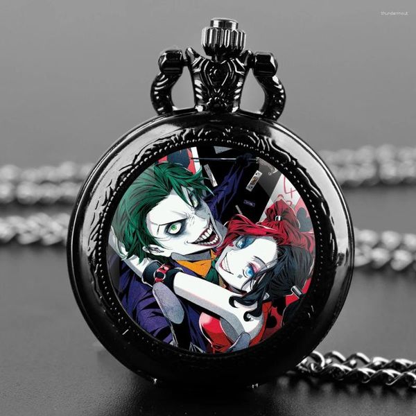 Montres de poche Vintage Watch Joker Clown Glass Dome Cool Quartz Fob Chain Clock Pendant Collier pour hommes Gifts Femmes