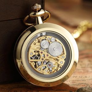 Montres de poche Montre Vintage collier Steampunk squelette mécanique Fob chaîne montres de poche numéro romain horloge pendentif remontage manuel hommes femmes 231207