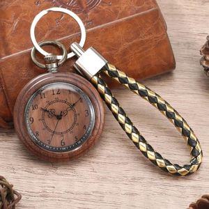 Montres de poche Vintage à Quartz en bois, pendentif Fob, chaînes en corde en cuir, horloge en bois, cadeaux de luxe, vente en gros, 2023