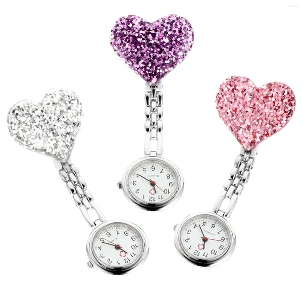 Relojes de bolsillo Reloj Clip-on Colgante Aleación de enfermería Enfermeras Mujeres Corazón Pin