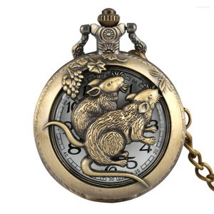 Montres de poche montre à Quartz traditionnel chinois zodiaque souris chiffres arabes horloge analogique pendentif collier squelette unisexe cadeaux
