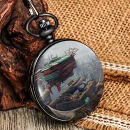 Pocket Watches Bekijk Steampunk Quartz White Big Dial Retro Aircraft Patroon Dikke kettingaccessoires Het geschenk voor zoon kleinzoon