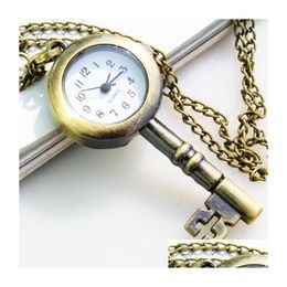 Zakhorloges Groothandel - Brons Mooi Vintage Sleutelontwerp Quartz Dames Ketting Cadeau Horloge Drop Delivery Dhvzc
