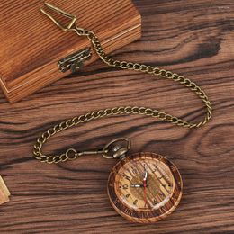 Pocket Watches Wood Roman Case Watch Quartz Arabische cijfer kettingklok voor mannen dame premium geschenken reloj de bolsillo madera