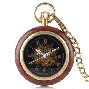 Pocket horloges houten horloge snijwerk prachtige mode hand wikkelen fob retro vintage mechanische steampunk klassieke cadeau trendy hanger hangende mannen 221121