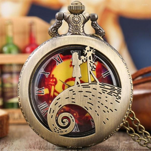 Montres De Poche Cadeaux De Noël Vintage Quartz Collier Montre Pour Enfants Hommes Femmes Steampunk Cool Petite Fille Squelette Affichage Pendentif Horloge