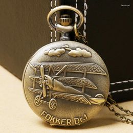 Zakhorloges YISUYA Brons Fokker Dr.I Single Seat Three Wing Fighter Analoog Quartz Horloge Ketting Hanger Mannen Vrouwen Gift P630 2023