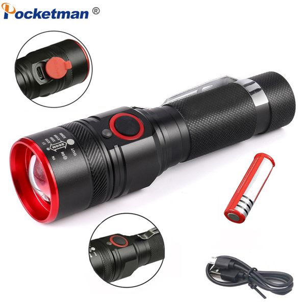 Linterna LED Pocketman, linternas portátiles para acampar, linterna con zoom, linternas impermeables, uso de batería 18650