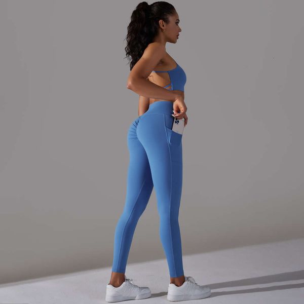 Poches avec Align Lu Set Yoga Sexy Women Beauty Back Sports Bra Sportswear Sport Booty Levage pour femme Running Leggings Suit Wear Wear Lemon