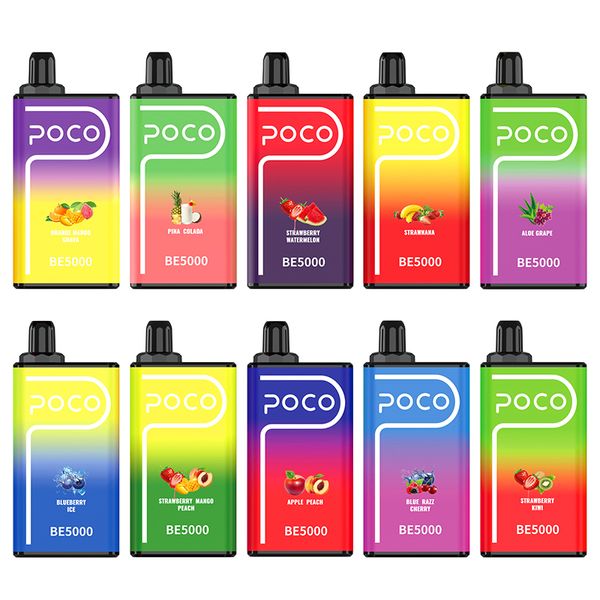 Poco BE5000 Eletronic Cigarette Jetable Stylo Vape Mesh Coil 5000 bouffées Vapor Airflow Rechargeable 14ML 10 Flavors Device e Cigs Vaporizers