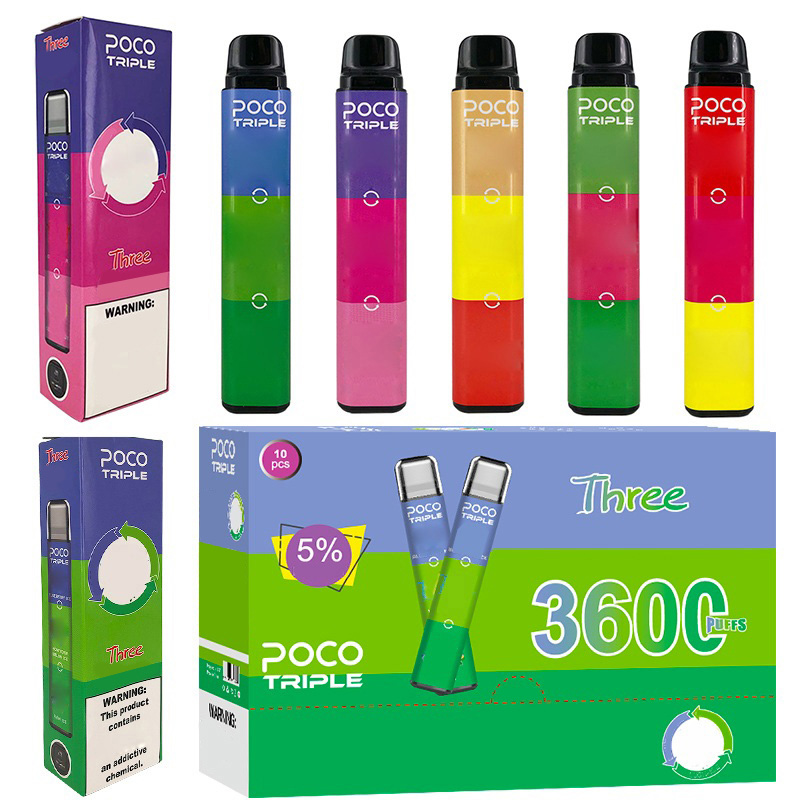 POCO Triple Disposable Vapes Cigarettes Pen Rechargeable Device Kit 3 In 1 Pods 5 Colors 3600puffs