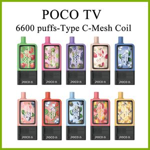 POCO TV pluma desechable 6600 inhalaciones bobina de malla de cigarrillo electrónico con batería recargable tipo C de 16 ml vape pod