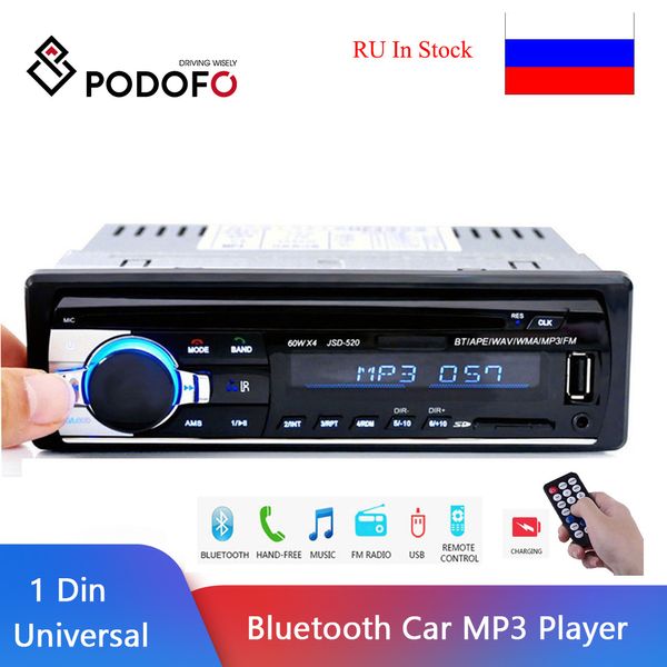 Podofo Receptor Estéreo 1DIN In-Dash Car Radios 12V Bluetooth Autoradio MP3 Player Radio Cassette Recorder 1 Din Control Remoto