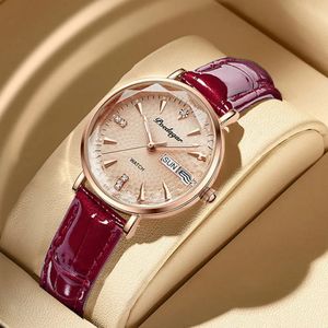 POEDAGAR Prachtige Dameshorloge Luxe Mode Ultradunne Lederen Riem Waterdicht Lichtgevende Quartz Vrouwen Horloge Vrouwelijke Klokken 240322