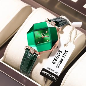 Poedagar hoogwaardige luxe dames horloge diamant kwarts waterdichte dames groen lederen horloges mode prachtige druppel 240322