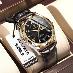 Poedagar Luxury Business Man Wristwatch imperméable Luminous Date Date Week Men Watch for Men Quartz Clock Leather Mens Watches Reloj 240408