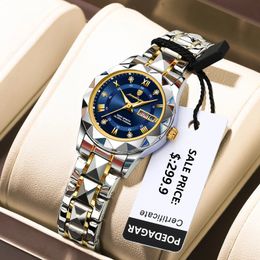 POEDAGAR Luxe Dames Jurk Horloge Lichtgevend Waterdicht Week Datum Vrouw Horloge Roestvrij Staal Vrouwen Quartz Horloges relojbox 240311