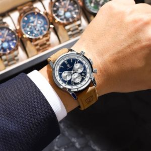 Poedagar Luxury Man Watch High Quality Imperproof Chronograph Luminous Men's Wristwatch Leather Men Quartz Montres décontractées