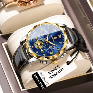 Poedagar Luxury Watch for Man Sports Leather Men Quartz Quartz Afficier Luminal Chronograph Mens Watchs Male Clock Relojbox 240515