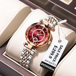 Poedagar Luxury Watch for Woman Diamond dames de haute qualité Quartz Date imperméable Date des femmes en acier inoxydable Relojbox 240417
