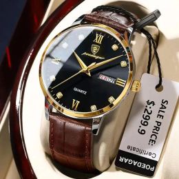 Poedagar-mens en cuir quartz montre avec boîte de bracelet horloge sportive horloge imperméable de la marque de luxe mâle