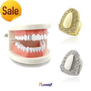 Poennis Nieuwe Custom Gold Small Single Tooth Grillz Gold Verzilde micro set Boorbeugels Hip Hop Tands Grill Body Sieraden