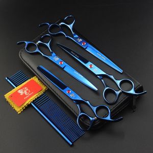 Poëzie Kerry 7.0 inch Electroplate Blue 62HRC Hardheid 6CR Roestvrij staal 4 Hair Scissors Kit met kam
