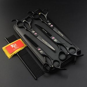 Poëzie Kerry Hoogwaardige 7.0 Inch 62HRC Hardheid 6CR Zwart Bakken Vernis Roestvrij staal 4 Hair Scissors Kit met kam