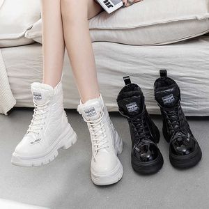 Pofulove laarzen platform schoenen vrouwen pluche warme bont laarsjes zwart wit lederen waterdichte sneeuw sneakers botas l221018