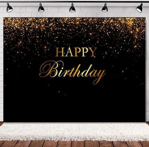 Pographip Backdrop Happy Birthday Party Decoración de oro Black Glitter Banner para PO Booth Studio Custom 240411